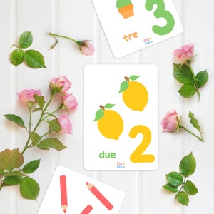 Flashcards de números italianos de 1 a 10 - Download para impressão