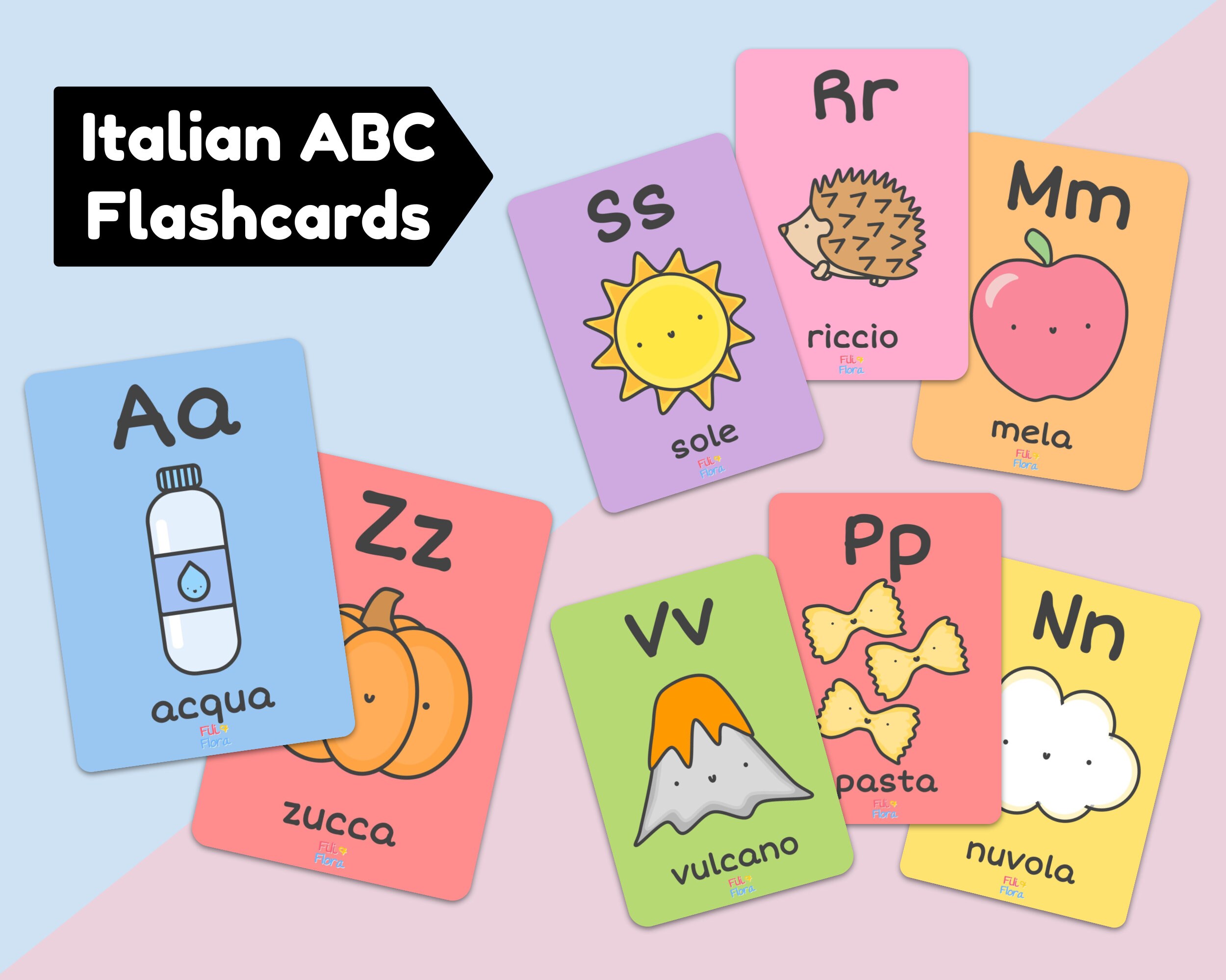 Italian Alphabet Flashcards for Children Educational Gift Etsy