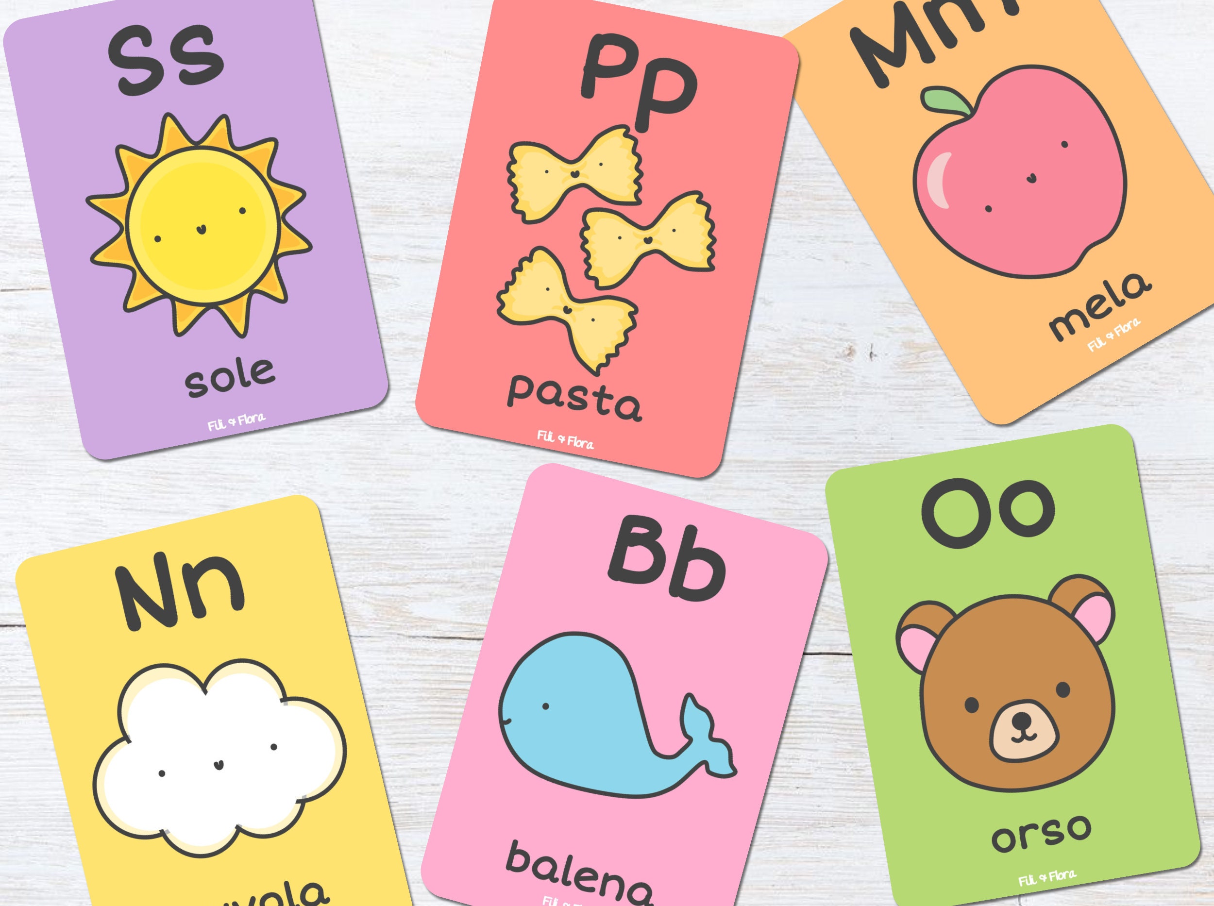 Italian Alphabet Flashcards for Children Educational Gift Etsy