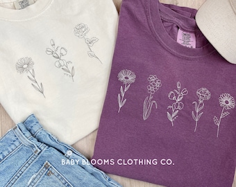 Customizable Embroidered Birth Month Flower T-Shirt | Comfort Colors | Floral T-Shirt | Mother’s Day Gift | Grandma Gift