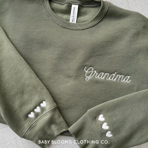 Customizable Grandma Embroidered Crewneck Sweatshirt | Grandkids Names or Hearts on Sleeve | Mother's Day Gift | Gift for Grandma