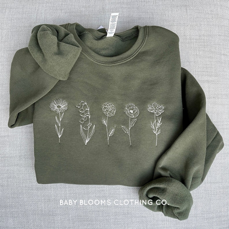 Customizable Embroidered Birth Month Flower Crewneck Sweatshirt Floral Embroidery Mother's Day Gift Gift for Mom Gift for Grandma image 1