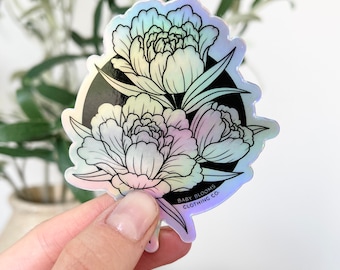 Holographic Peony Sticker | 3 inches | Floral Sticker for Laptop or Water Bottle