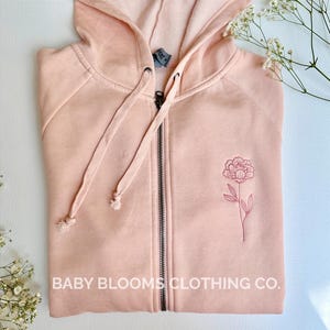 Customizable Embroidered Single Birth Month Flower Zip Jacket | Custom Birth Month Hoodie | Mother&#39;s Day Gift | Mama Grandma Custom Jacket