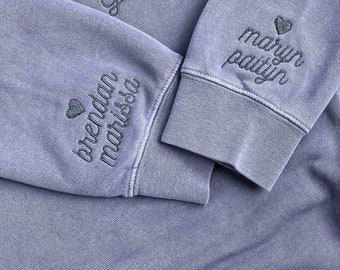 Solid Script Font Embroidered Names on Sleeve Sweatshirt Add-On (MUST be purchased with a sweatshirt)