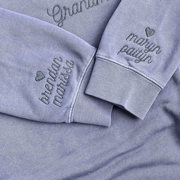 Solid Script Font Embroidered Names on Sleeve Sweatshirt Add-On (MUST be purchased with a sweatshirt)