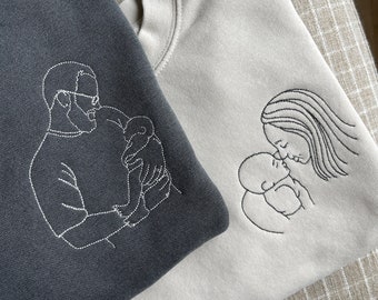 Custom Embroidered Photo Portrait Outline Crewneck Sweatshirt | Angel Baby | Couple, Spouse, Wedding Gift | Baby Loss | Mother’s Day Gift