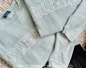 Solemates Embroidered Varsity Letter Corded Crewneck Sweatshirt | Couples Sweatshirts | Marathon Running Gift | Couples Who Run Together