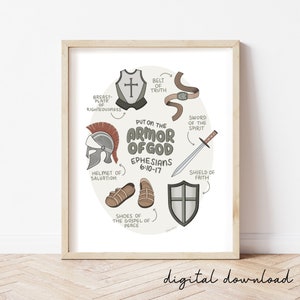 Armor of God Kids Room Artwork | Bible Verse Art for Boys | Christian Boy Nursery Decor | Christian Wall Decor