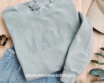 Modern Monochromatic Customizable Embroidered Crewneck Sweatshirt | Neutral Embroidery | Mother's Day Mama Grandma Nana Gift | New Mom Gift