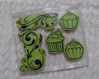 Cupcakes and Flourishes, Clear Mount Stamp Set, set of 5 stamps