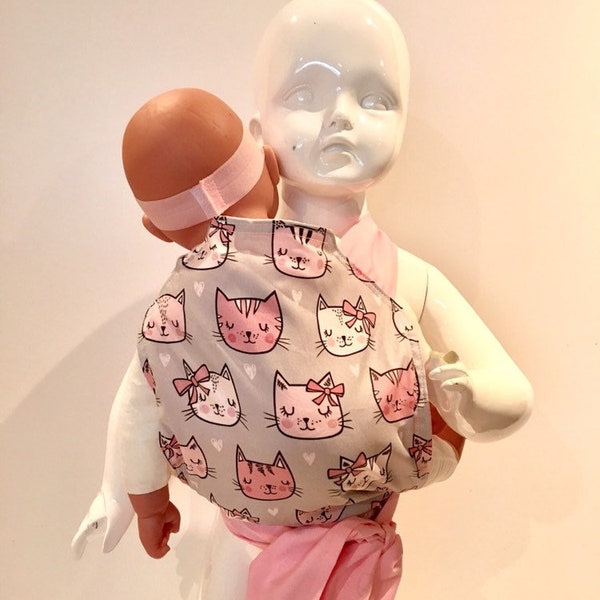 Combo Doll carrier - Cats, mei tai for doll, animal, mei tai toy, doll, kids gift, imagination, pink cats, doll diaper, Christmas gift