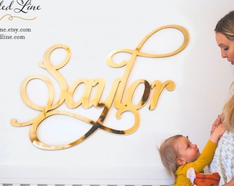 Gold Mirror Baby Name Room Decoration, Gold Above the Crib Nursery Decor