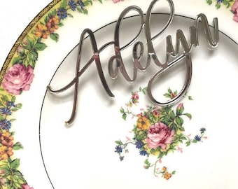 Wedding Table Place Card Names Silver Mirror Acrylic 3D