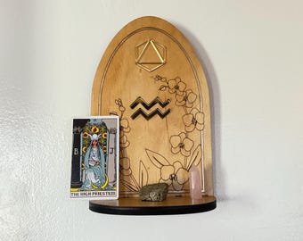 Aquarius Zodiac Sign Altar Shelf for Tarot and Offerings Display