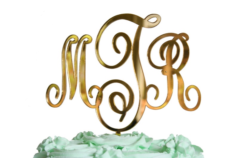 Gold Mirror Classic Monogram Cake Topper Diy Style Or Gold Etsy