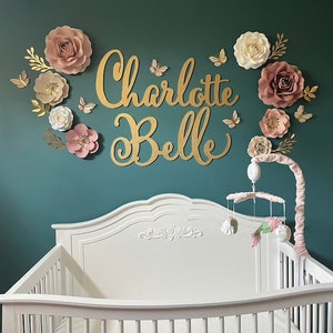 first and middle two name sign for nursery wall decoration above a crib image 1