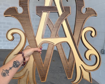 Wedding Monogram Sign Vintage Style Shuler Studio Gold