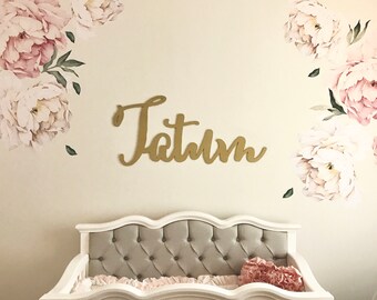 Gold Calligraphy Baby Name Sign for Nursery Wall
