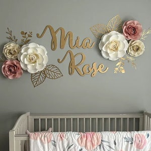 first and middle two name sign for nursery wall decoration above a crib image 2