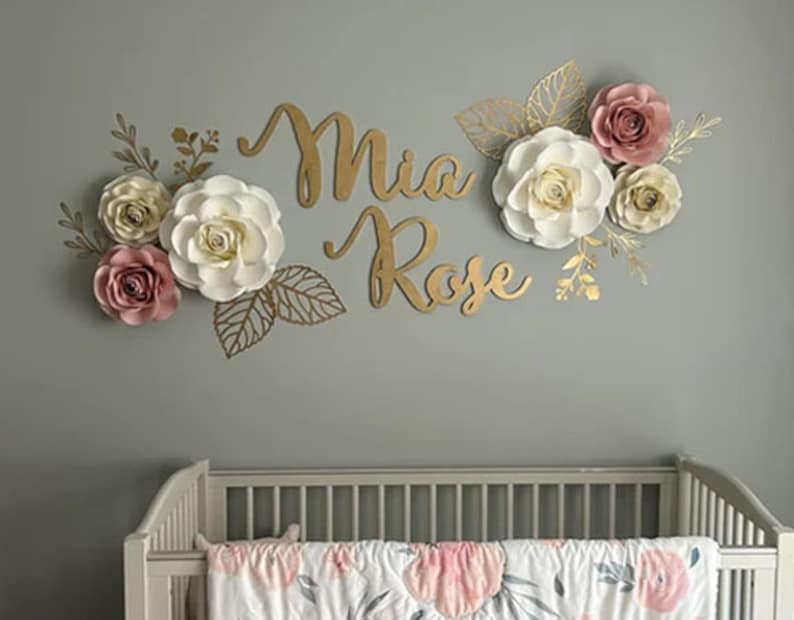 first and middle two name sign for nursery wall decoration above a crib image 2