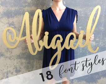 large name sign, calligraphy laser cut nursery sign, Abigail style