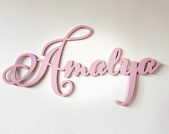 Light Pink Baby Name Sign for Girl Nursery Swirly Font