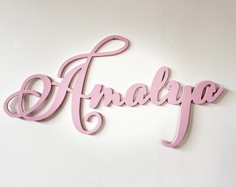 Light Pink Baby Name Sign for Girl Nursery Swirly Font