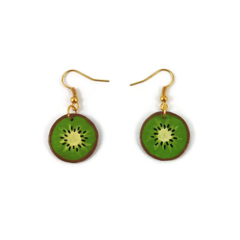 Kiwi slices earrings green and brown fruits dangle earrings Etsy