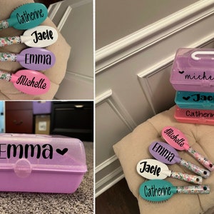 Personalized makeup box, personalized hairbrush, Christmas gift for girls, birthday gift for girls, dress up, makeup kit, caboodle like