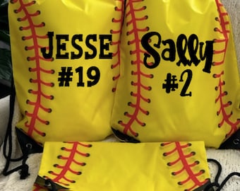 Softball drawstring bag, softball team bags, personalized softball bag, custom team softball bags, softball player gift, softball Christmas