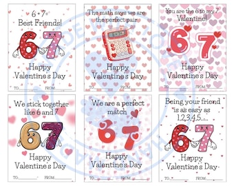 Funny Valentine Cards for Kids Printable | 6 & 7 Joke Classroom Valentines | Six Seven Valentines| Instant Download