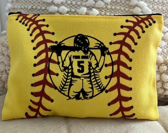 Personalized Softball cosmetic bag, softball mom bag , softball bag, softball team gift, softball mom, softball team accessories,mothers day