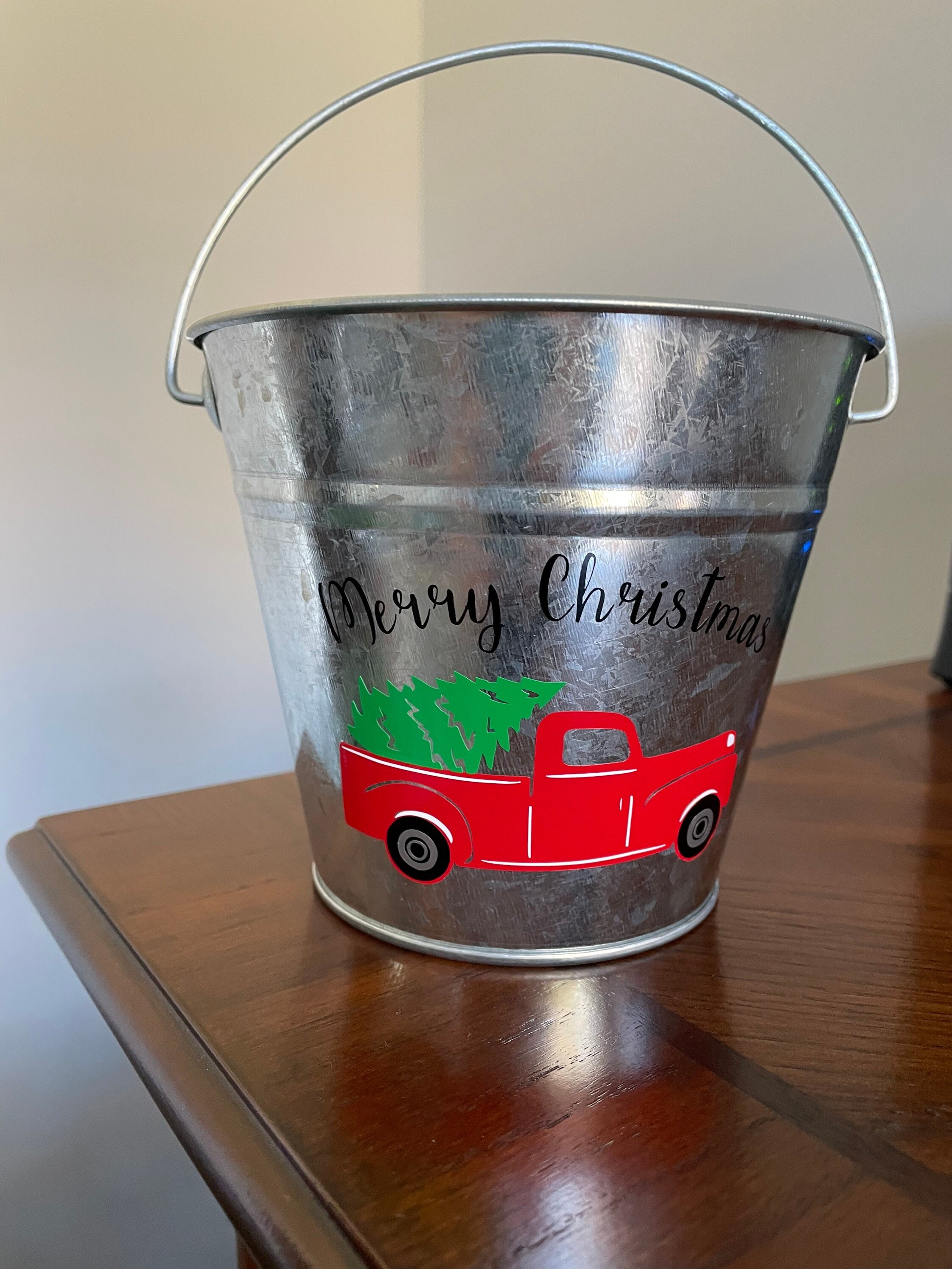 Merry Christmas Metal Bucket Christmas Decor Farmhouse Etsy