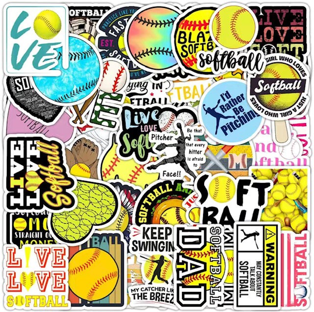 Sofball Ribbon Sticker Softball Stickers, Pack of Softball Stickers, Team Softball Gifts ...