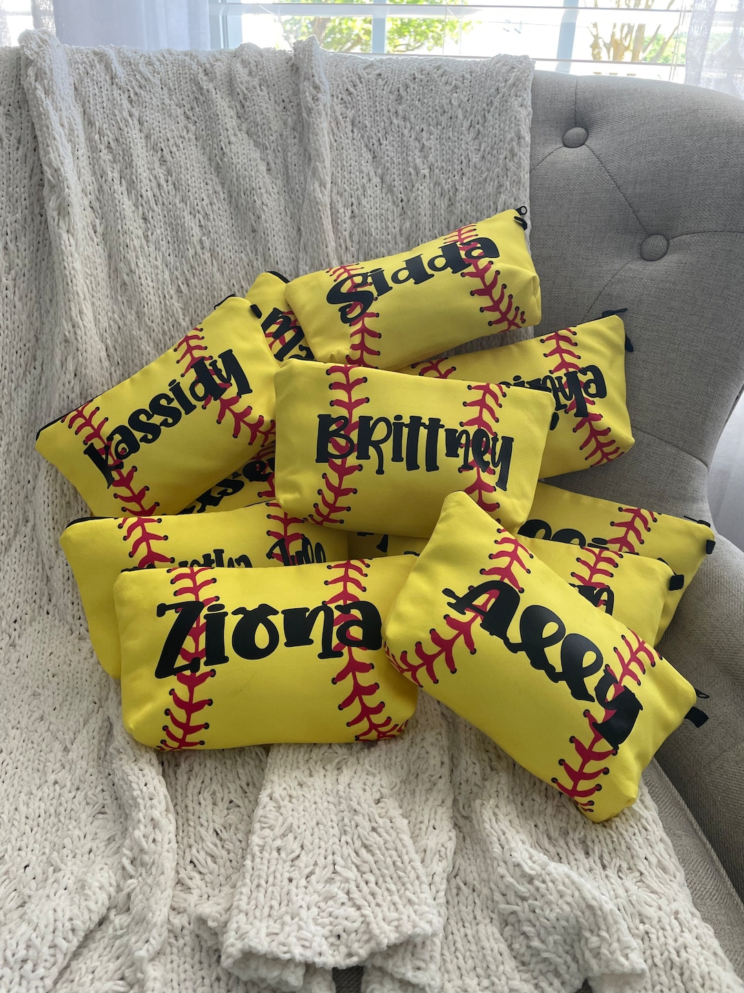 Personalized Softball Cosmetic Bag, Softball Team Bag, Neoprene