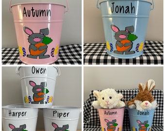 Personalized Easter buckets, personalized Easter gifts for kids, metal bucket, Easter Bunny, Easter Bunny gifts, personalized Easter gift