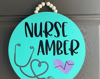 Nurse door hanger, personalized wood nurse sign, wood nurse sign,