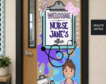 Personalized Nurse Door Banner | Custom Nurse Name Sign | School Nurse Office Door Cover | Nurse Appreciation Decor | Digital Download 2x6ft