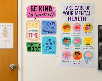 Mental Health Classroom Posters | Be Kind to Yourself | School Nurse Office Decor | Positive Affirmation Wall Art | Counseling & SEL Prints