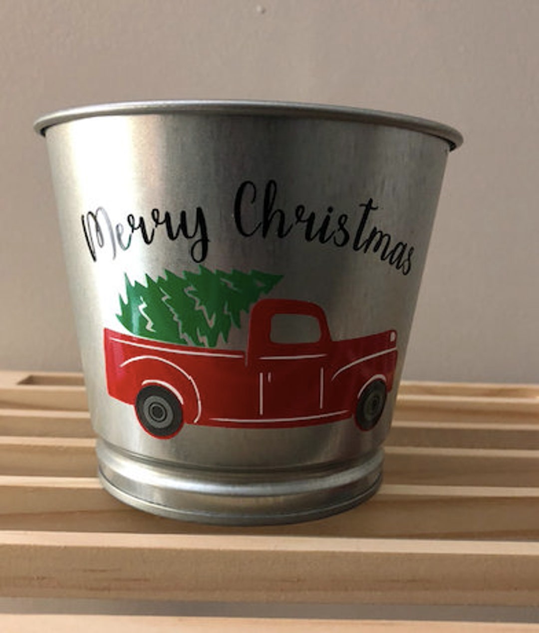 Merry Christmas Metal Bucket, Christmas Decor, Farmhouse Decor, Rustic