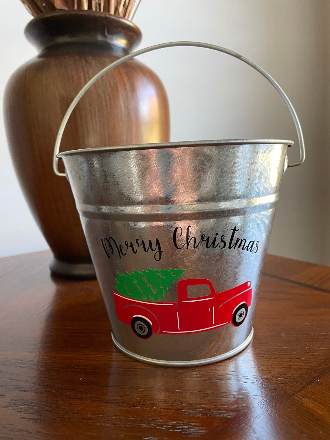 Merry Christmas Metal Bucket Christmas Decor Farmhouse Etsy