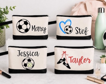 Custom Soccer Makeup Bag with Name | Personalized Cosmetic Pouch | Soccer Team Gift | Soccer Player Gift | Soccer Mom Accessory Bag