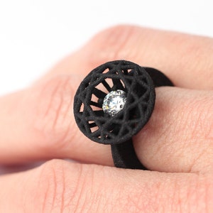 Black Diamond Ring, 3D printed Ring, Flack Solitaire Ring, Fake Diamond Ring, Contemporary Jewelry, Chunky Ring Black, Geometric Ring