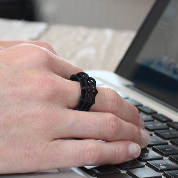 abstract black ring, black statement ring, gift for women, contemporary ring, structural ring, geometric ring, modern black ring, goth ring