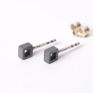 minimal black stud earrings for man, sterling silver geomtric jewelry in graphical style