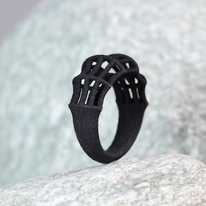 Black Unique Ring, Modern Design Ring, Minimalist Ring, Gift for Her, Modern Xmas Gift, Big Party Ring, Modern Ring Design, Goth Jewelry