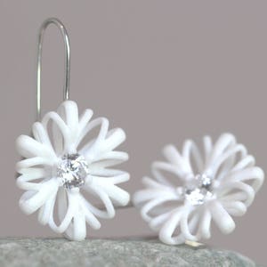 Flower Dangle white, Floral Earrings white, White Statement Earrings, White Bridal Earrings, Christmas Gift for Mom, Modern Art Earrings image 1