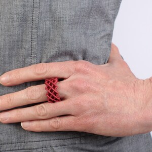 Large ring red a statement jewelry in modern design a gift for her image 2