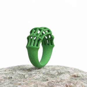 Bamboo Ring Green, Geometric Ring, Structural Ring Green, Gift for Women, Green Statement Ring, Contemporary Ring, Minimalist Ring